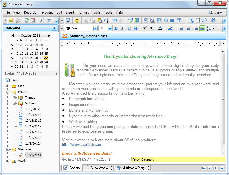 Advanced Diary Screenshot